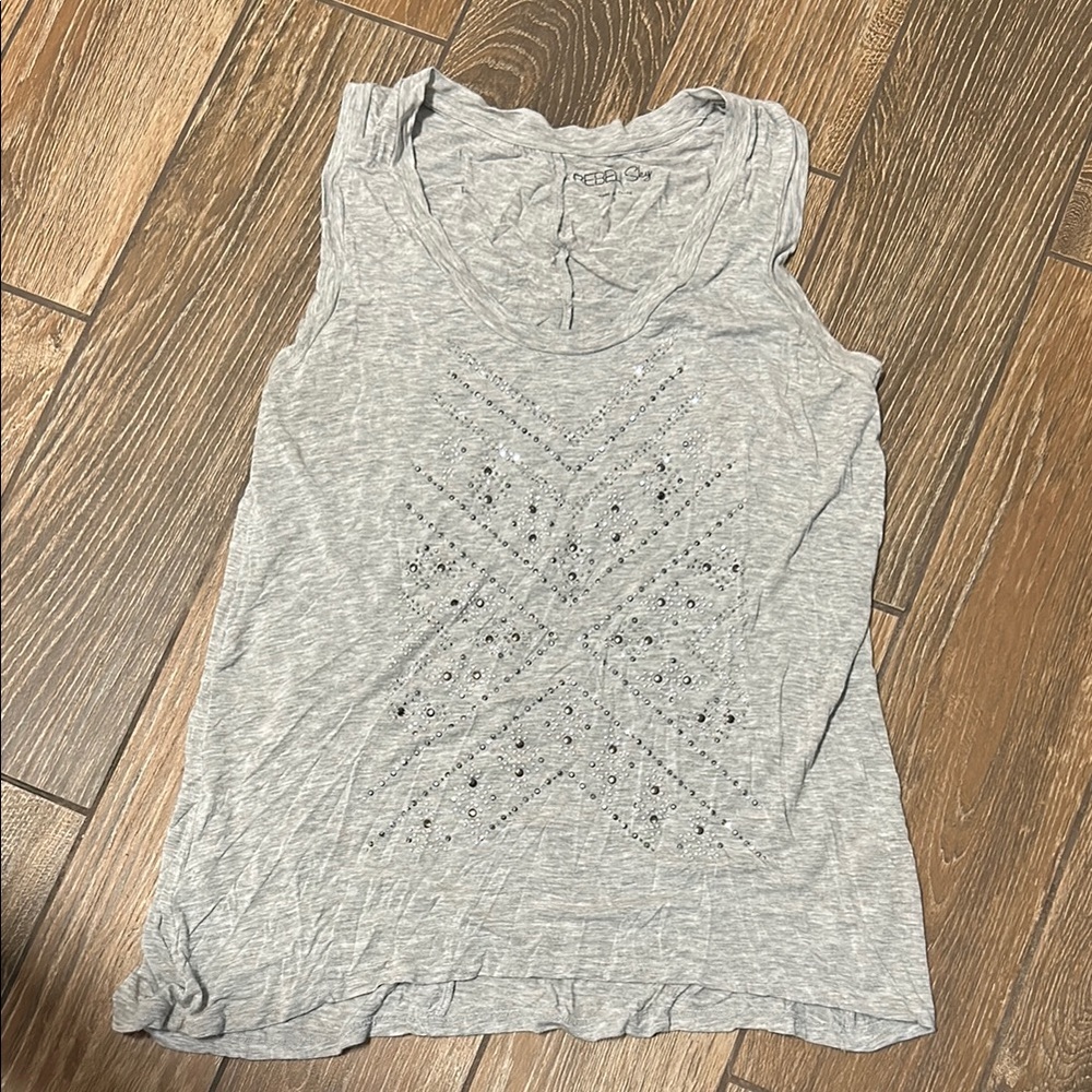 Rebel Sky Gray Jeweled Sleeveless Top